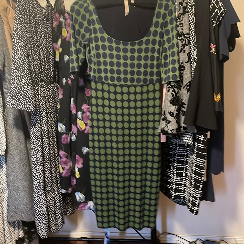 Bailey green and blue polka dot dress